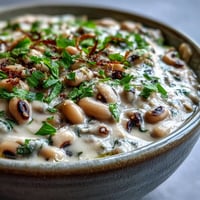 Creamy Smashed Black-Eyed Peas garnished with fresh parsley and a drizzle of olive oil, ready for dipping.
