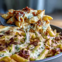 A bubbling one-pot cheesy pasta bake with golden melted cheese and rich tomato sauce, perfect for family dinners.