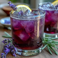 A refreshing glass of Purple Rain Lavender Lemonade Refresher, with vibrant purple hues and fresh lemon slices.