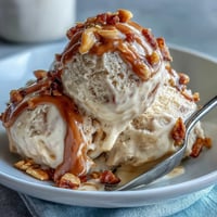 Creamy 4-ingredient peanut butter banana ice cream, ready for scooping.