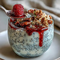 Refreshing Lemon Chia Parfait layered with tangy raspberry, perfect for breakfast.